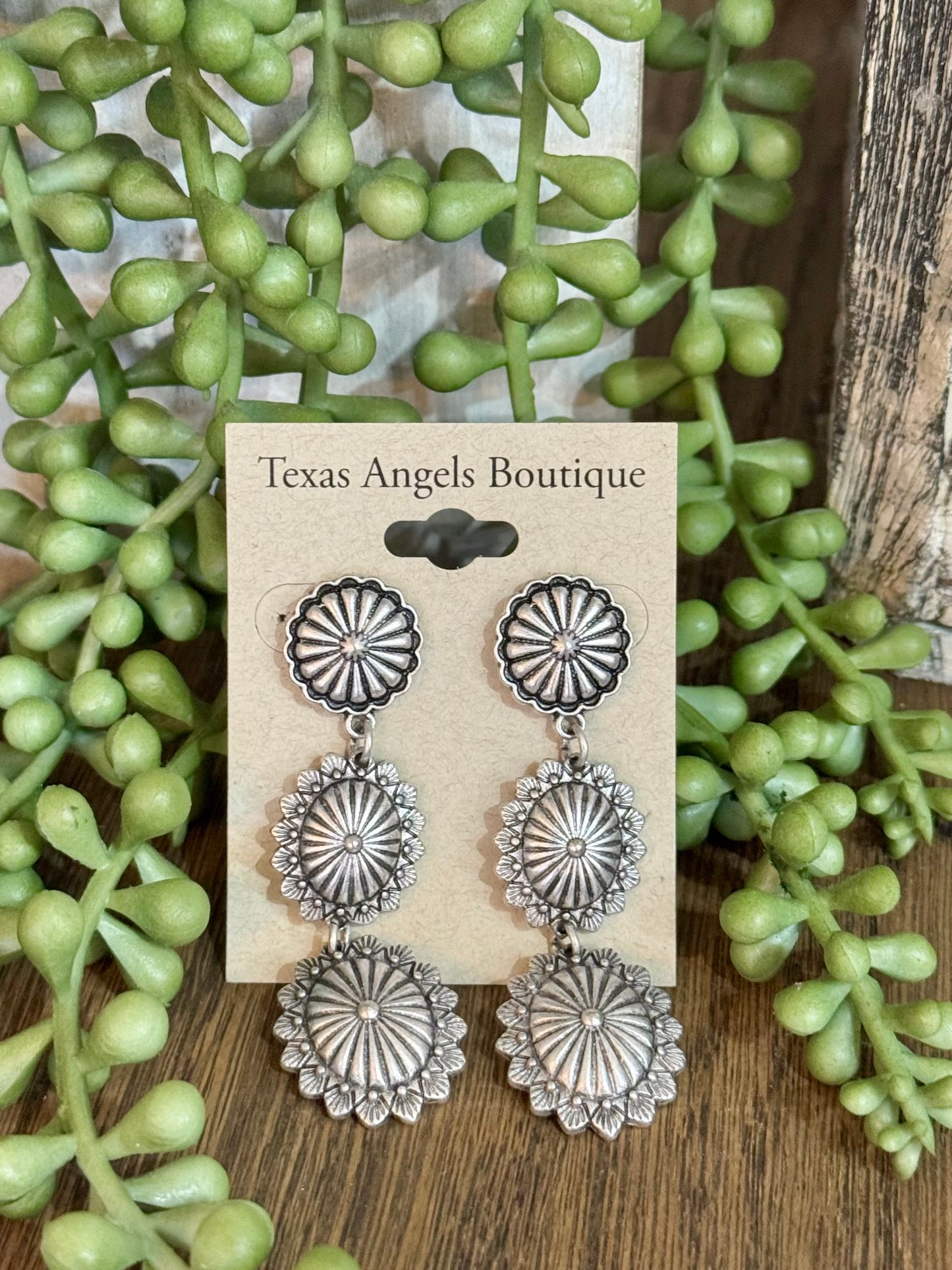 Silver Dangle Concho Earrings