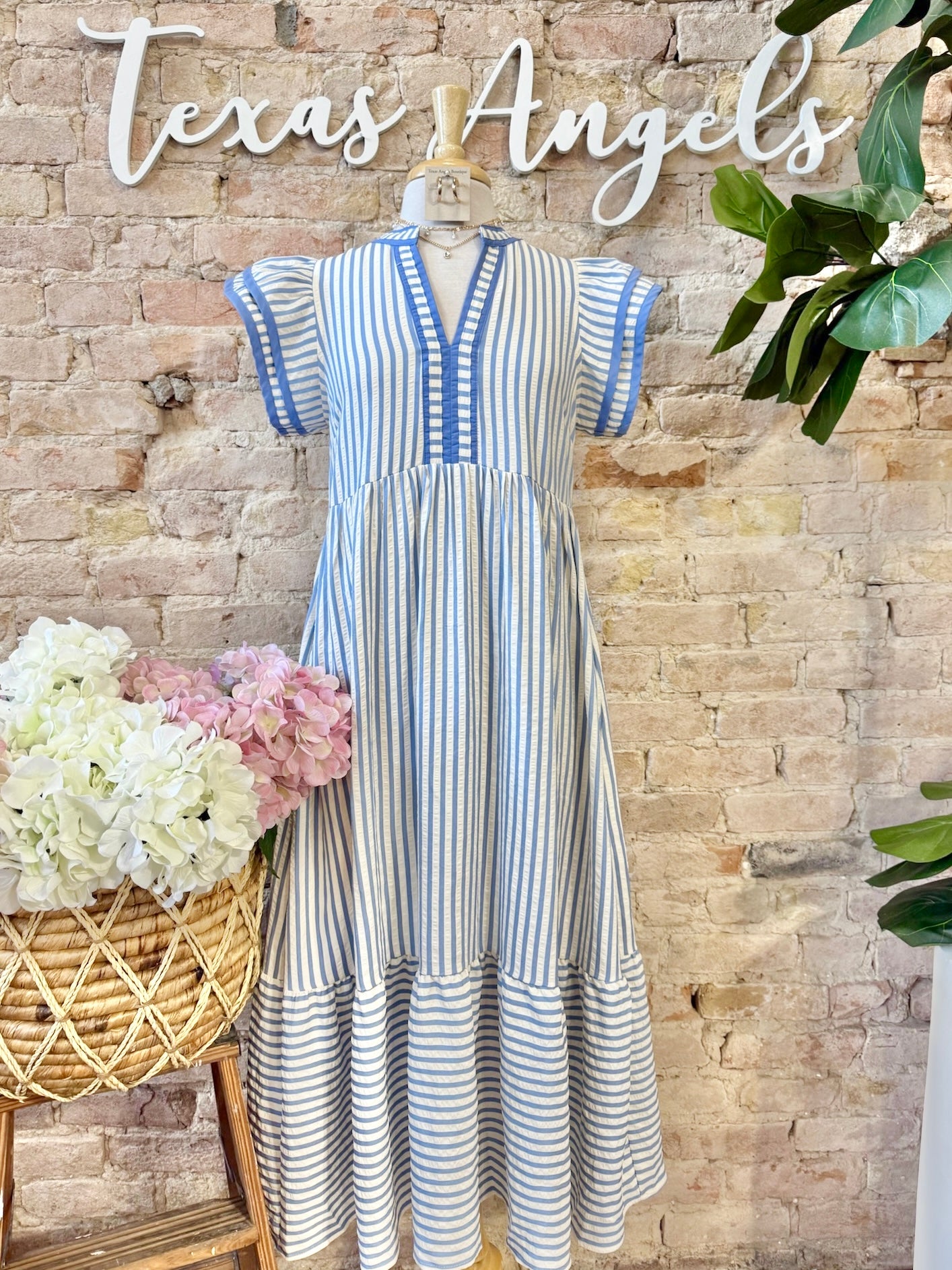 She Was Meant For You Blue Striped Mid Maxi