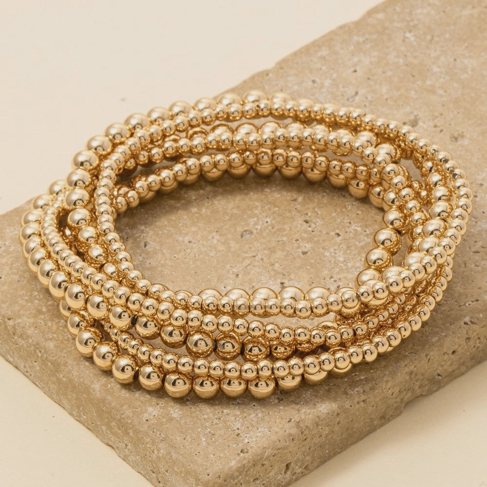 Gold Beaded Stretchy Bracelet Set 