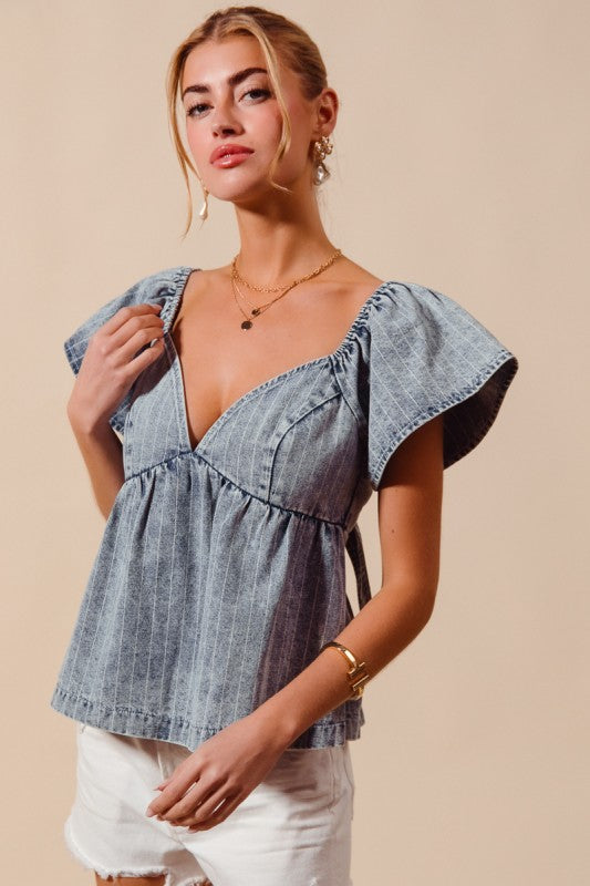 All I See Is You Striped Denim Blouse