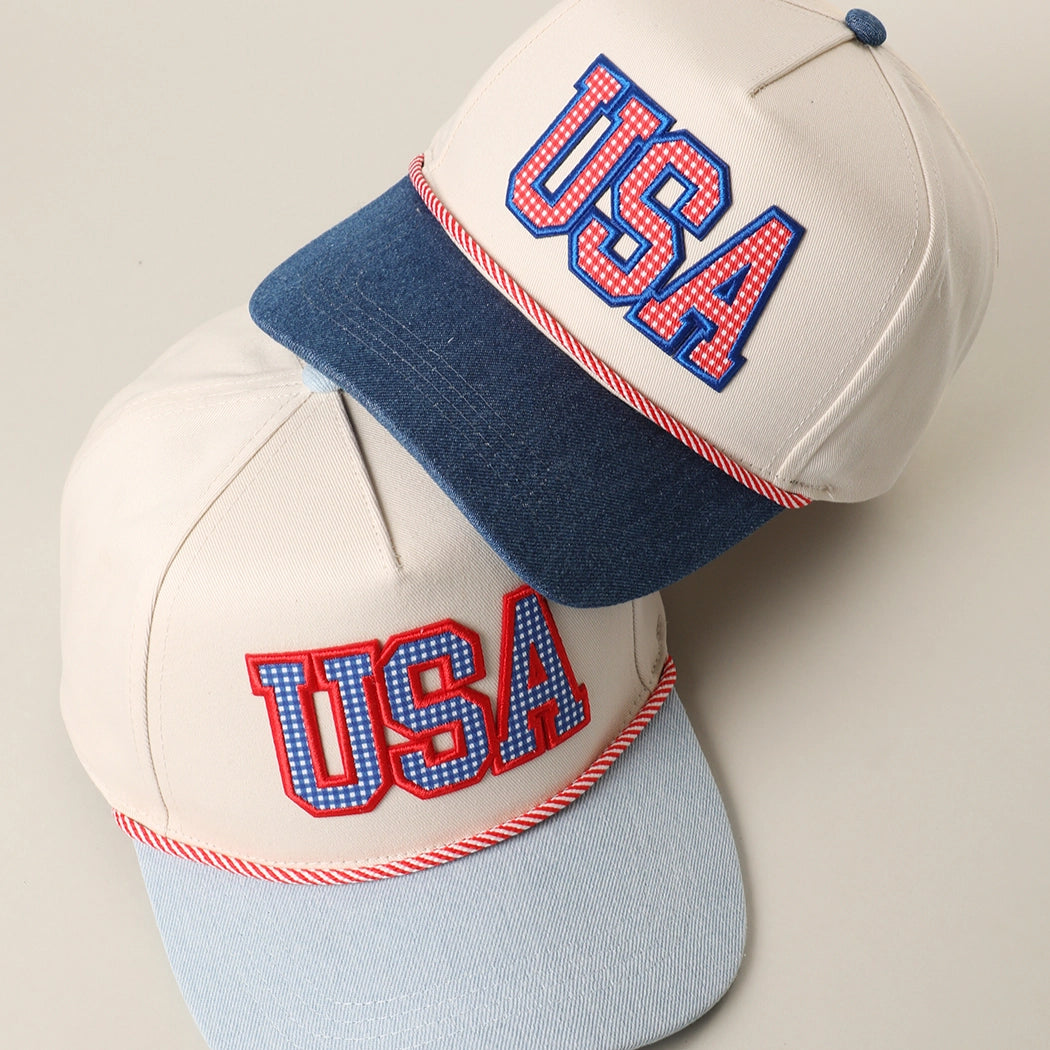 Light Denim Embroidered USA Trucker Hat