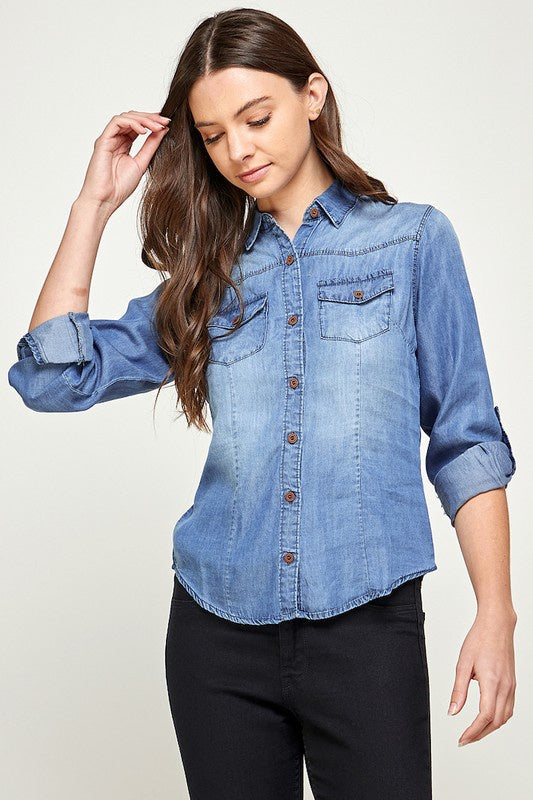 Desert Dreamin' Dark Wash Chambray Denim Top