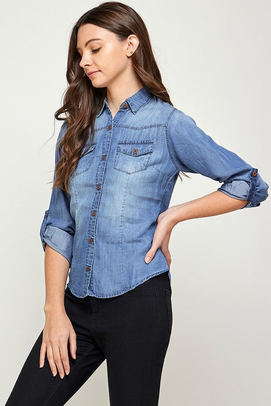 Desert Dreamin' Dark Wash Chambray Denim Top
