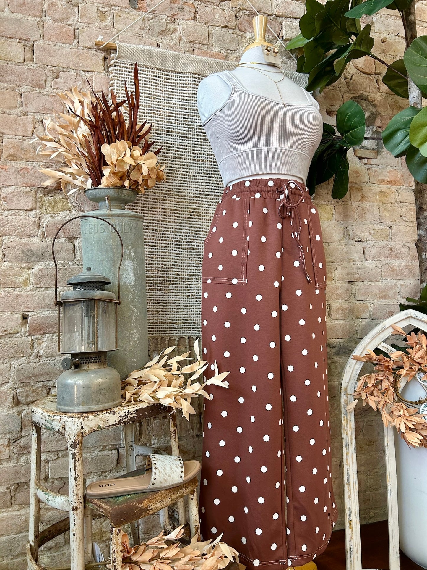 Point Me In The Right Direction Brown Polka Dot Lounge Pants