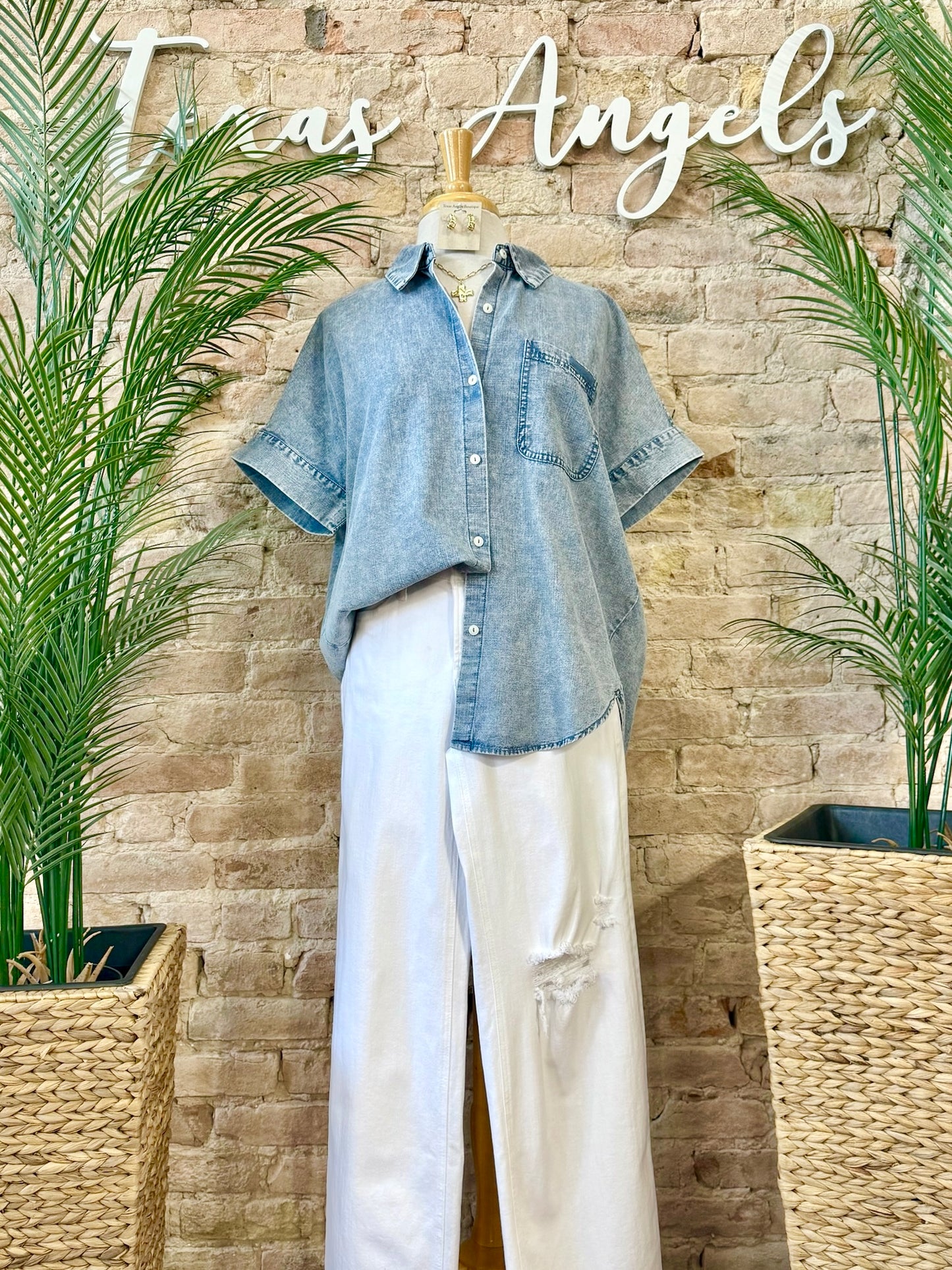 Coastal Cutie Medium Wash Chambray Top