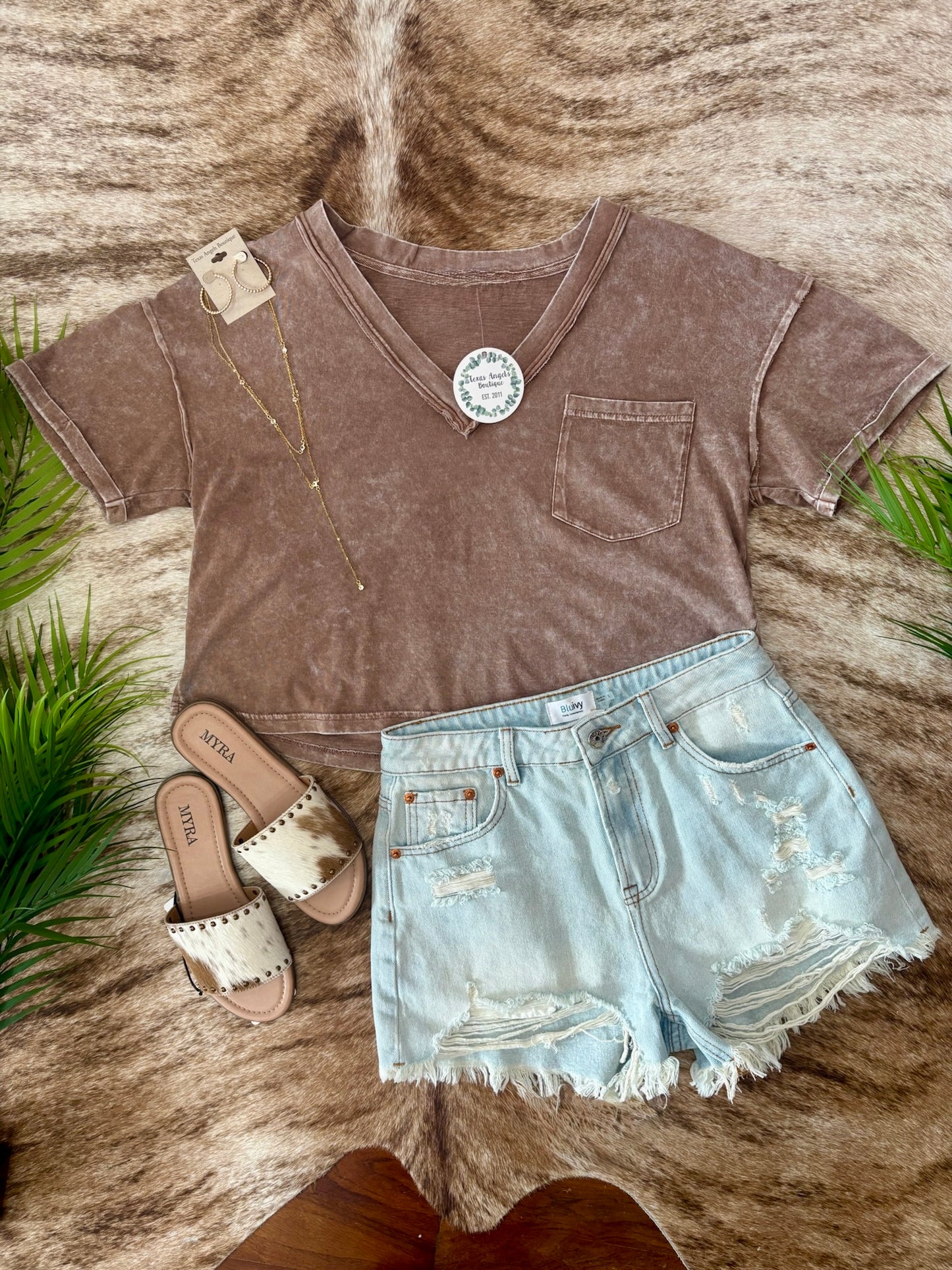 Oversized Mocha V-Neck Top