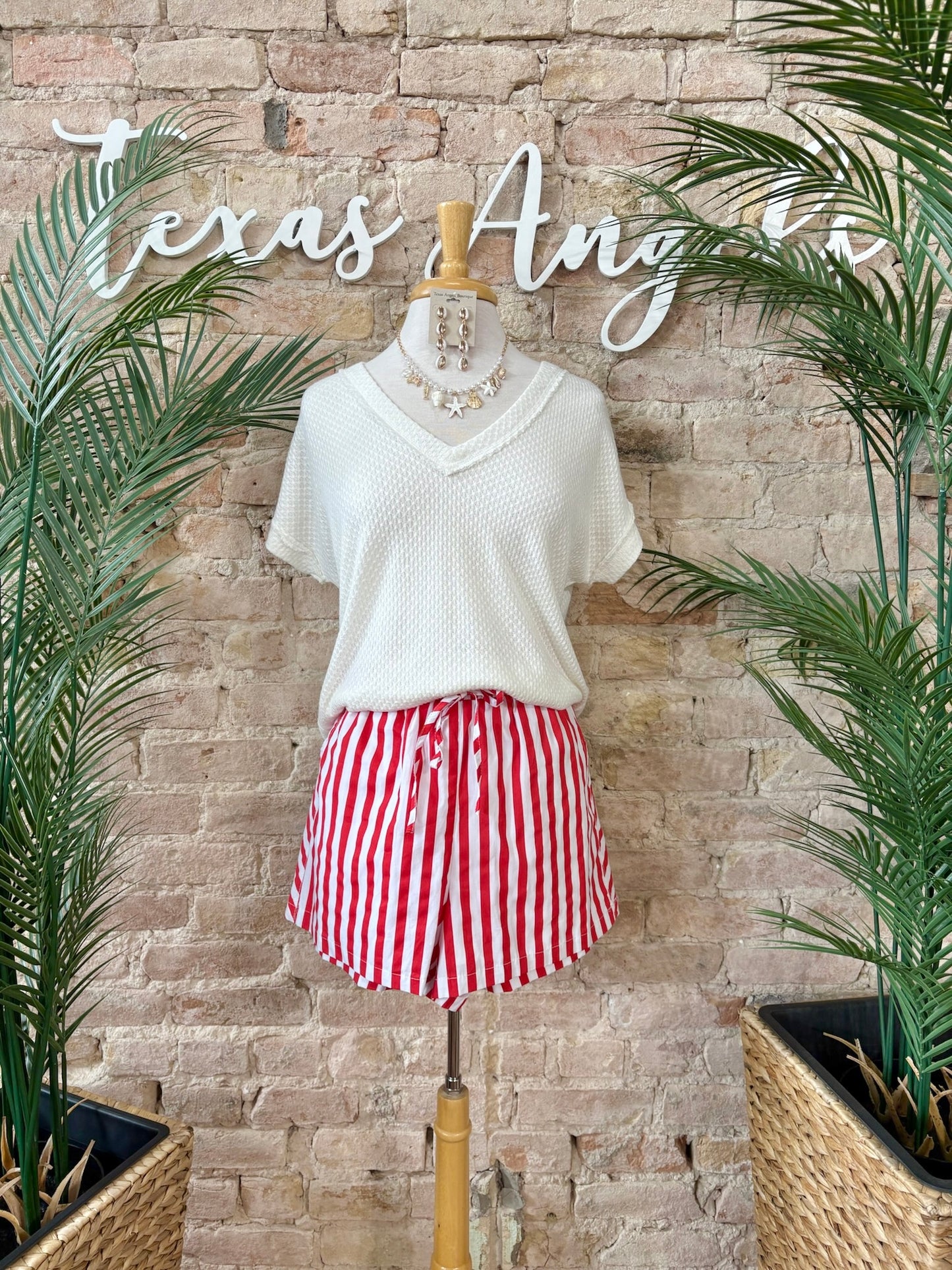 To The Coast We Go Cream V-Neck Top