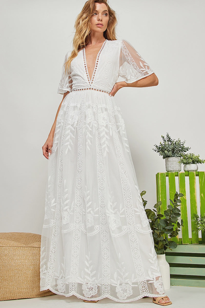 Mexico Bound White Lace Maxi Dress