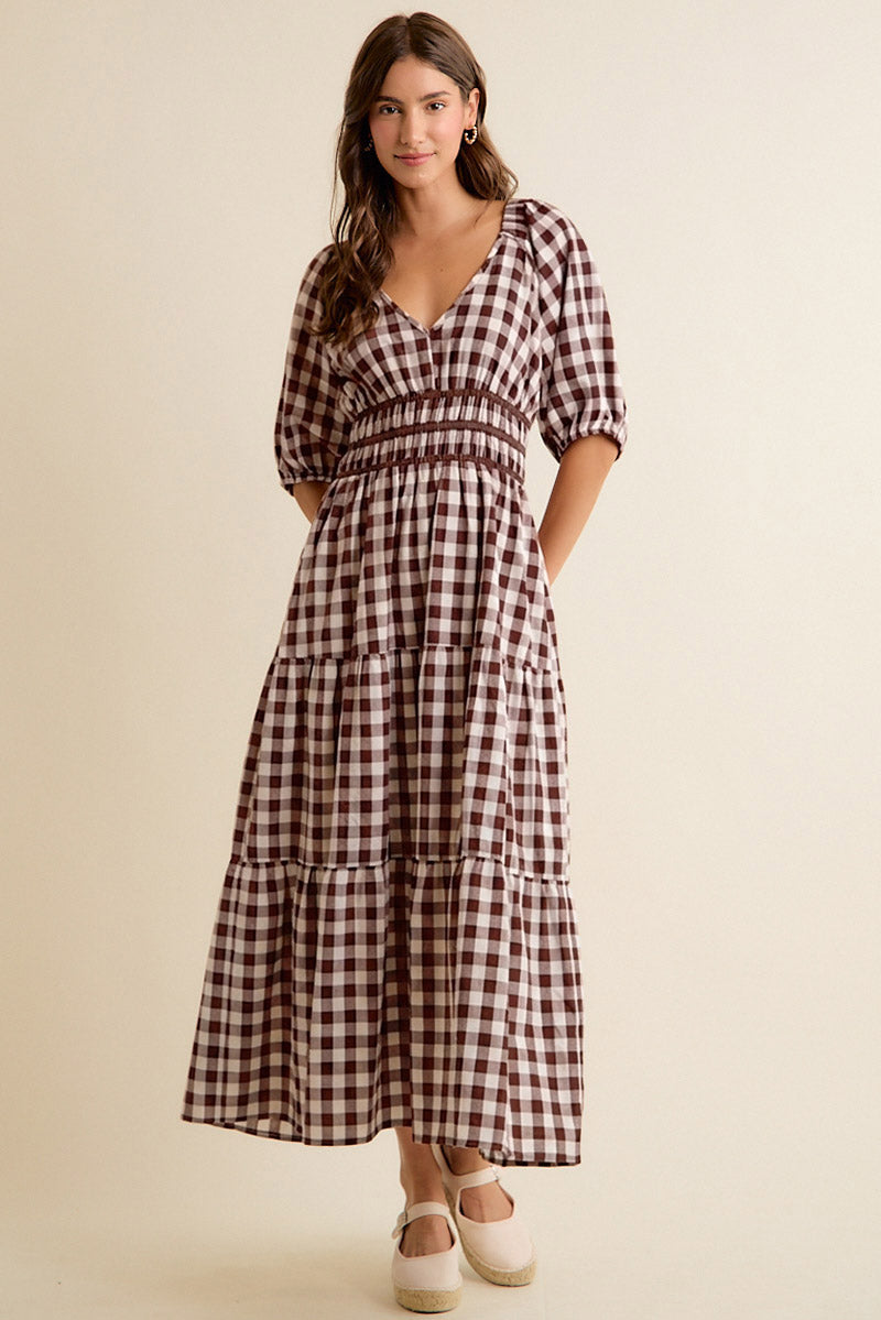 Farmers Market Brown Plaid Maxi Dress