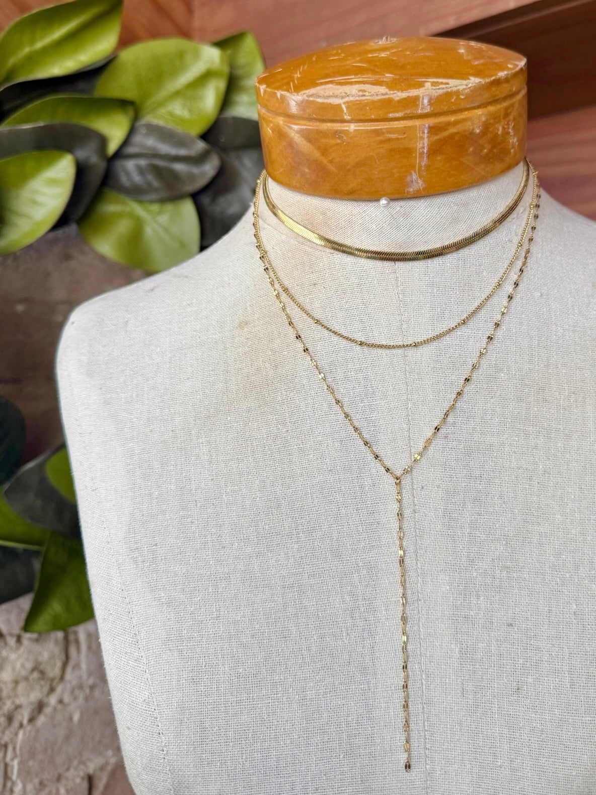 18K Stainless Steel Gold Layered Lariat Necklace