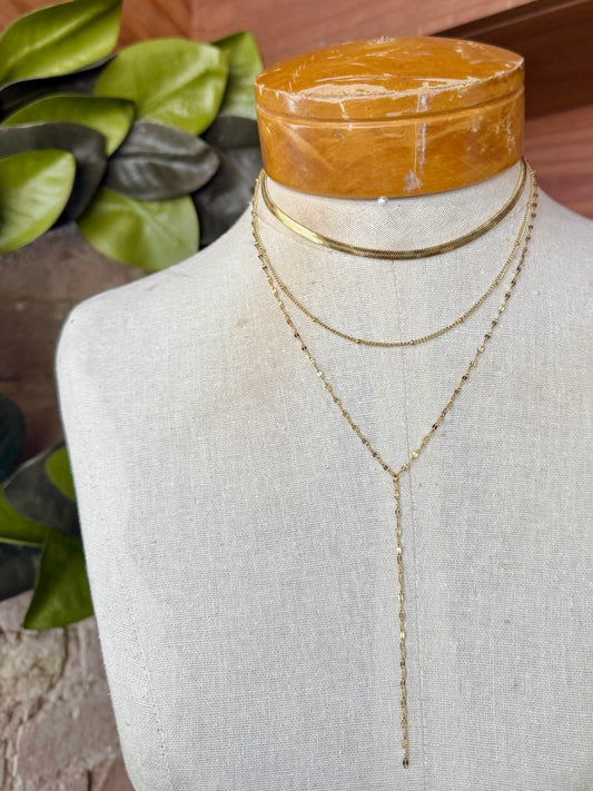18K Stainless Steel Gold Layered Lariat Necklace
