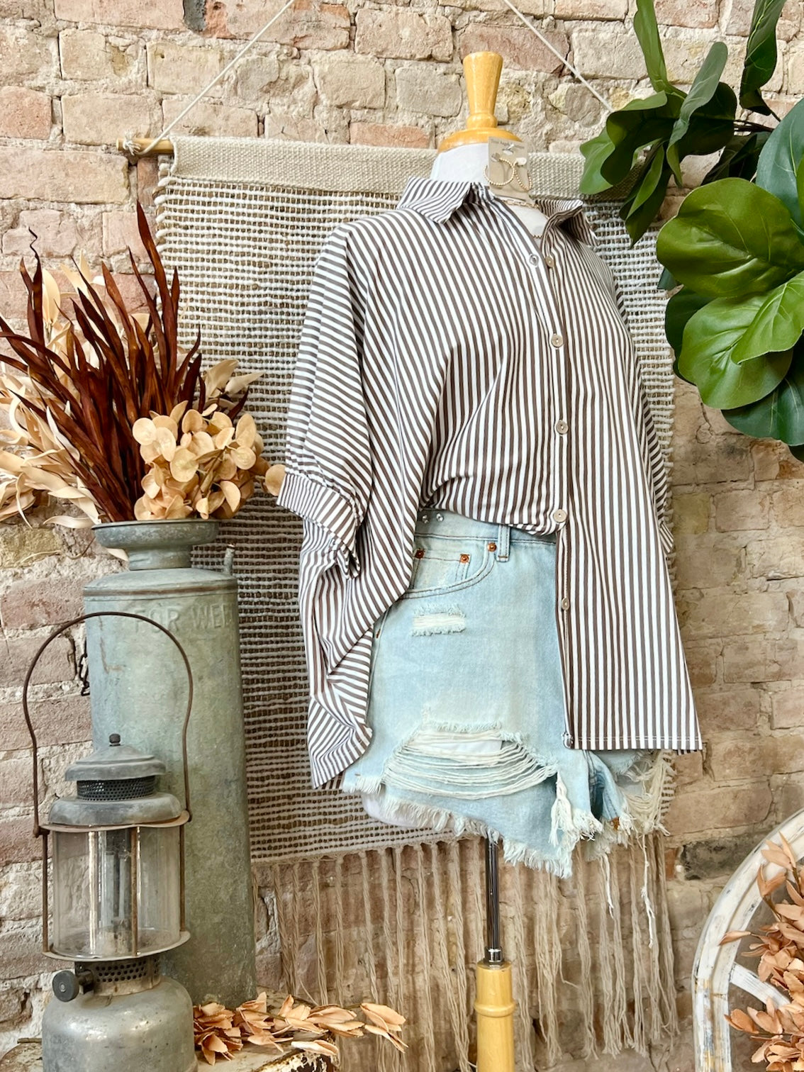 A Sight To See Mocha Striped Blouse