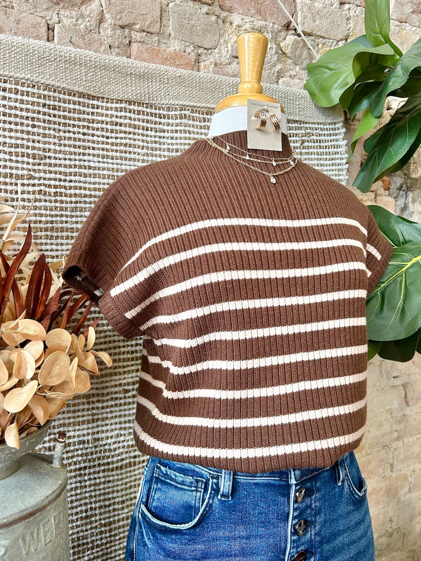 Sweet As Can Be Brown Striped Sweater Top