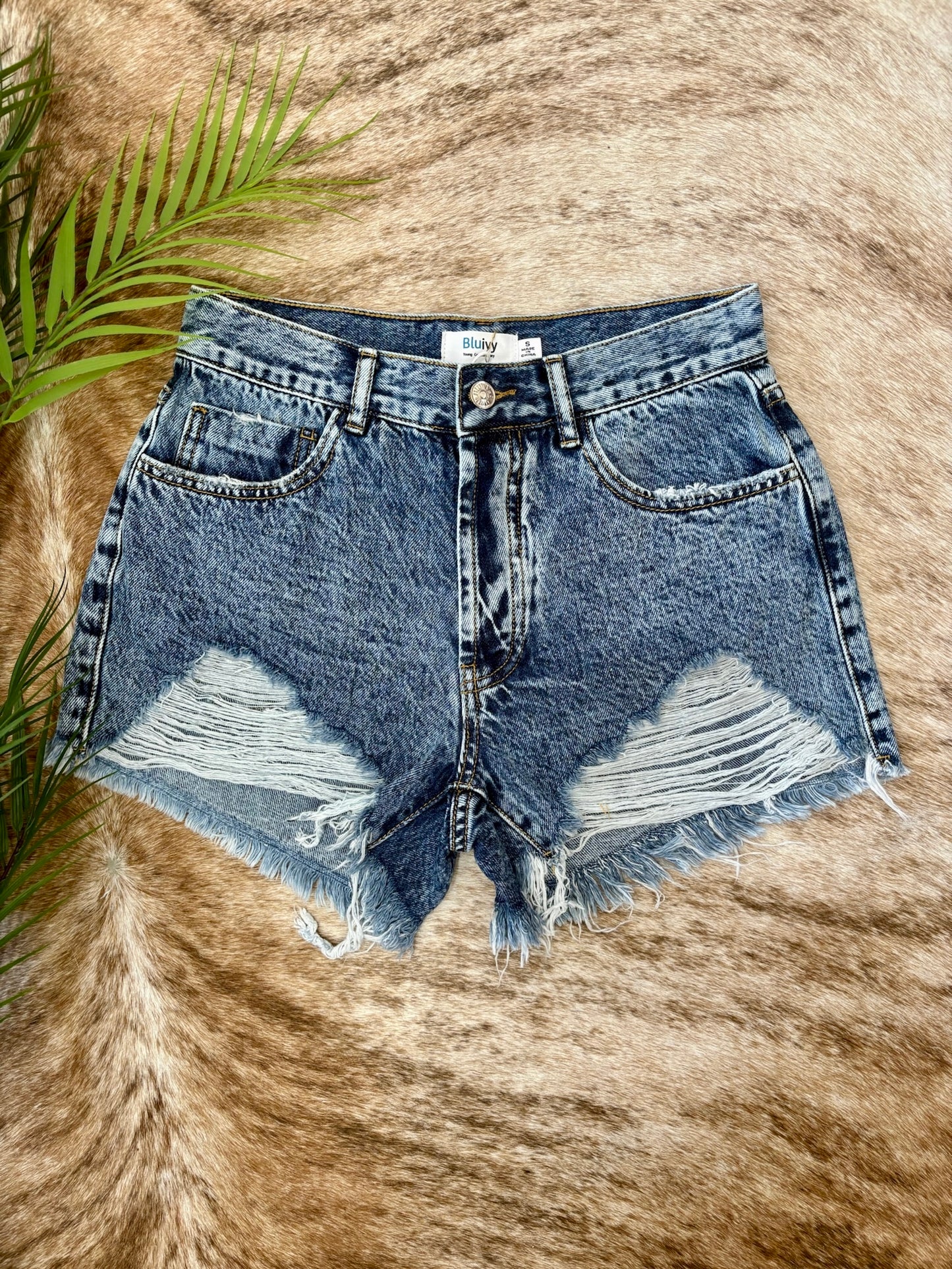 Miss Me Yet Medium Wash Distressed Denim Shorts