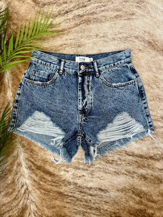 Miss Me Yet Medium Wash Distressed Denim Shorts