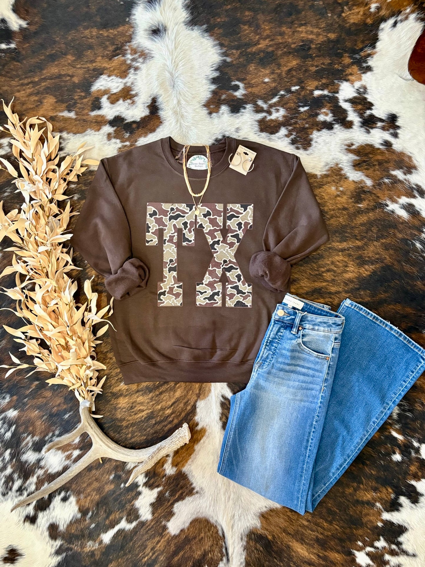 RESTOCK Can't You See Brown TX Camo Sweatshirt