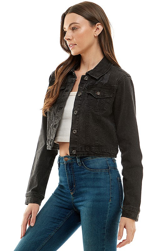 Let's Go Downtown Black Denim Crop Jacket