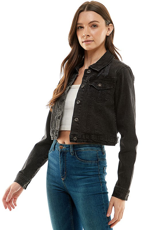 Let's Go Downtown Black Denim Crop Jacket