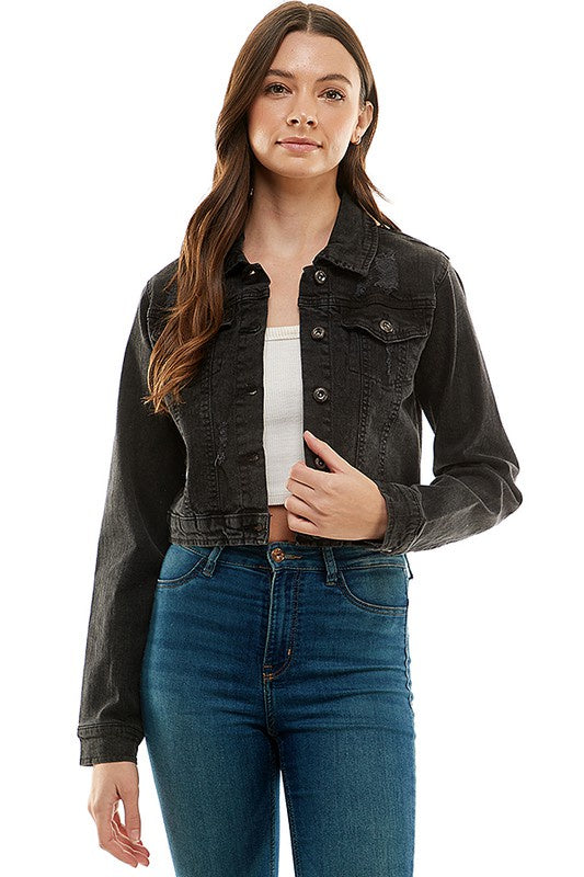 Let's Go Downtown Black Denim Crop Jacket