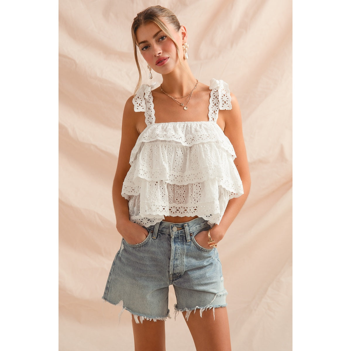 Wave On Wave White Ruffled Lace Top