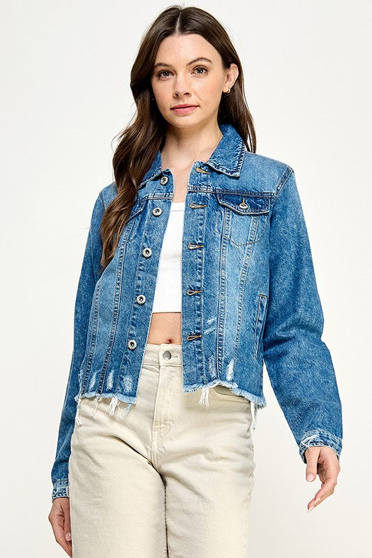 Drift Away Dark Denim Distressed Jacket