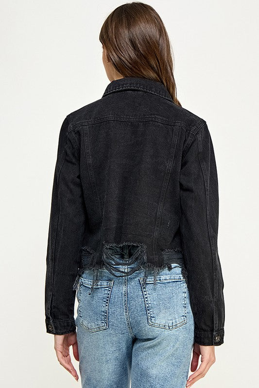 Drift Away Black Denim Distressed Jacket