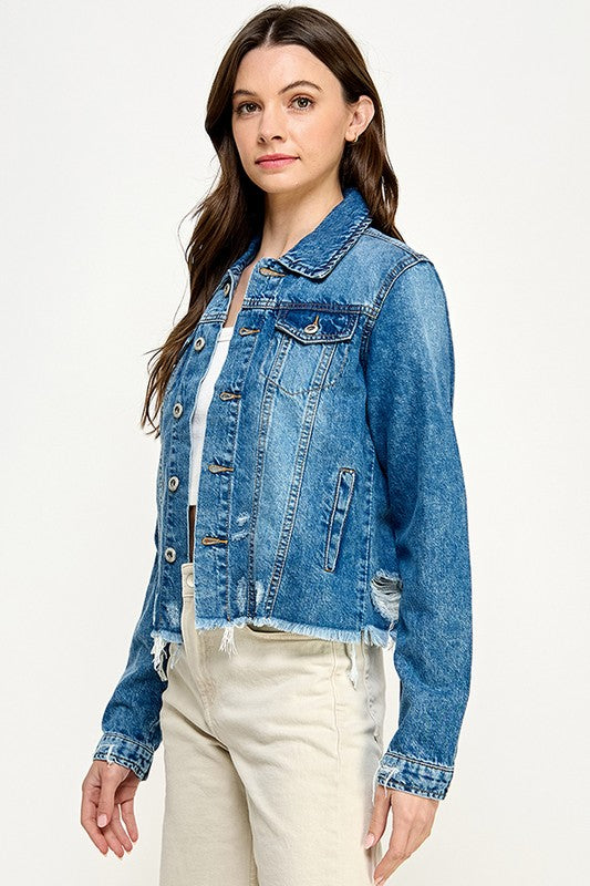 Drift Away Dark Denim Distressed Jacket