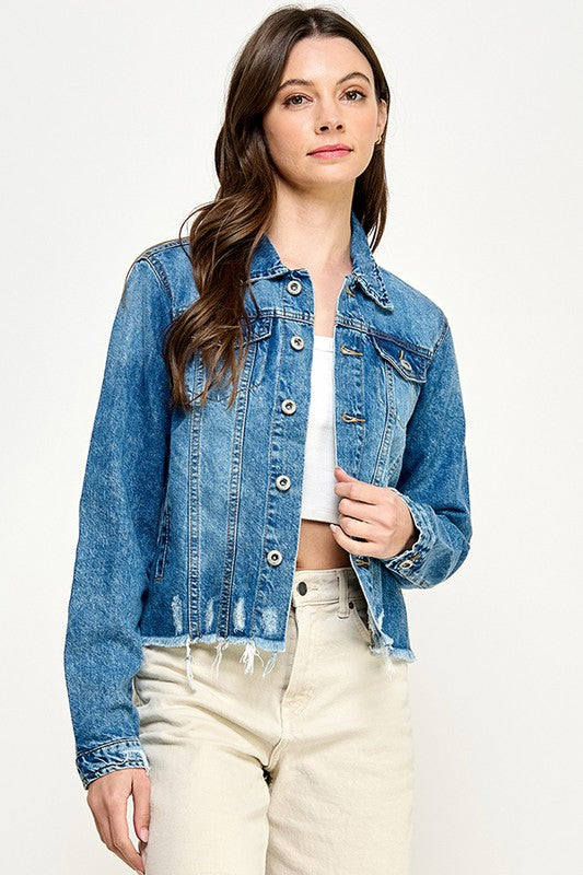 Drift Away Dark Denim Distressed Jacket