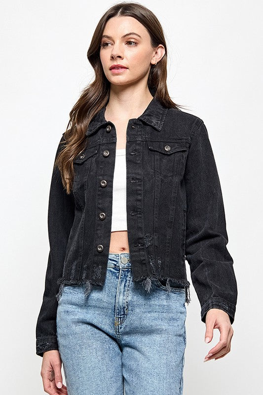 Drift Away Black Denim Distressed Jacket