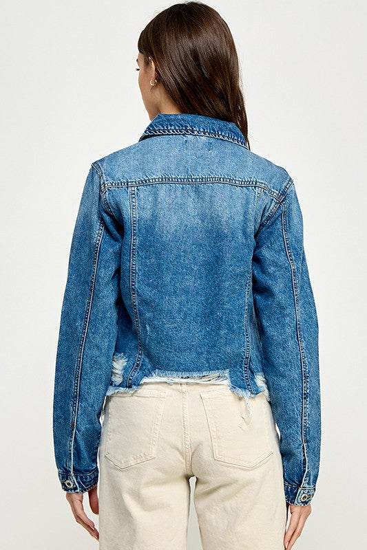 Drift Away Dark Denim Distressed Jacket