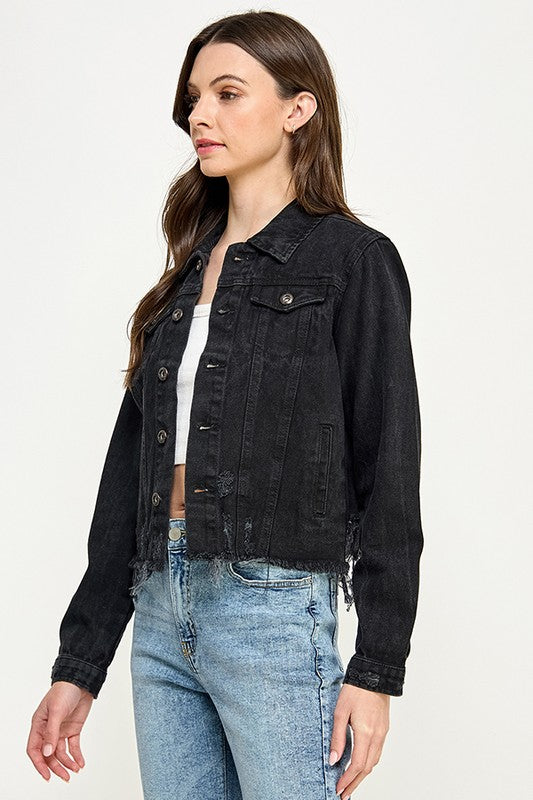 Drift Away Black Denim Distressed Jacket