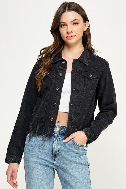 Drift Away Black Denim Distressed Jacket