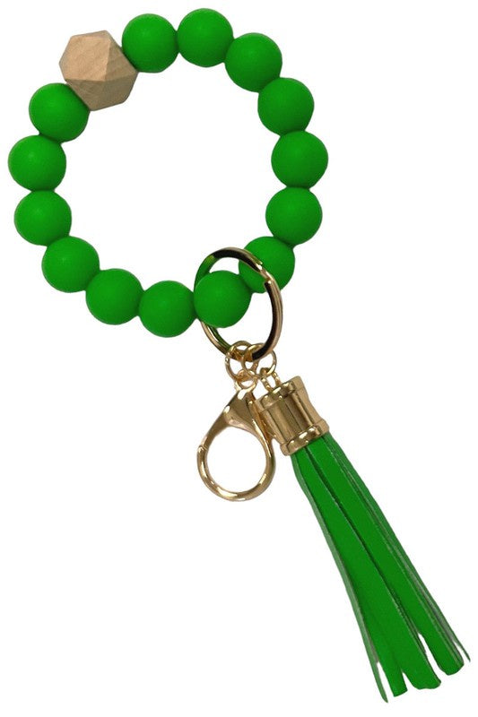 Green Beaded Silicone Tassel Keychain