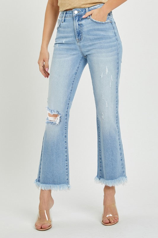 Faith Over Fear Light Wash Flare Risen Jeans