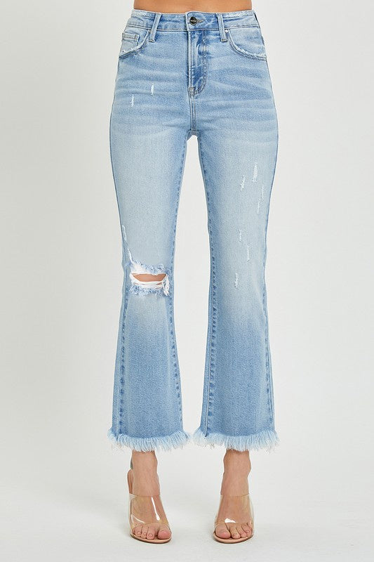 Faith Over Fear Light Wash Flare Risen Jeans