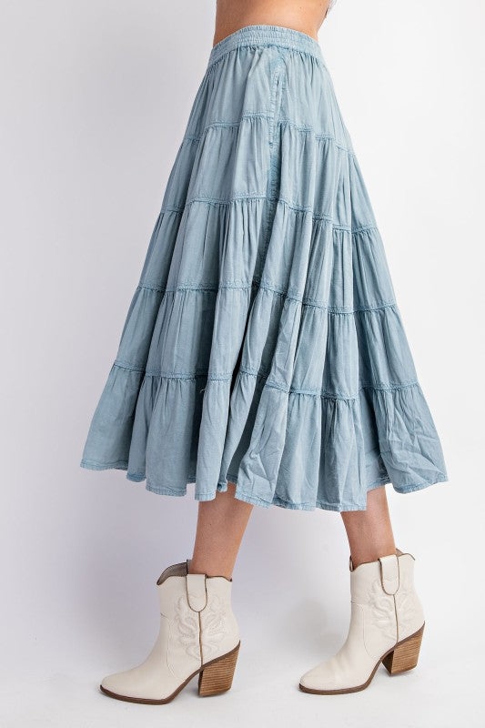 Right On Cowboy Ruffled Denim Mid Maxi