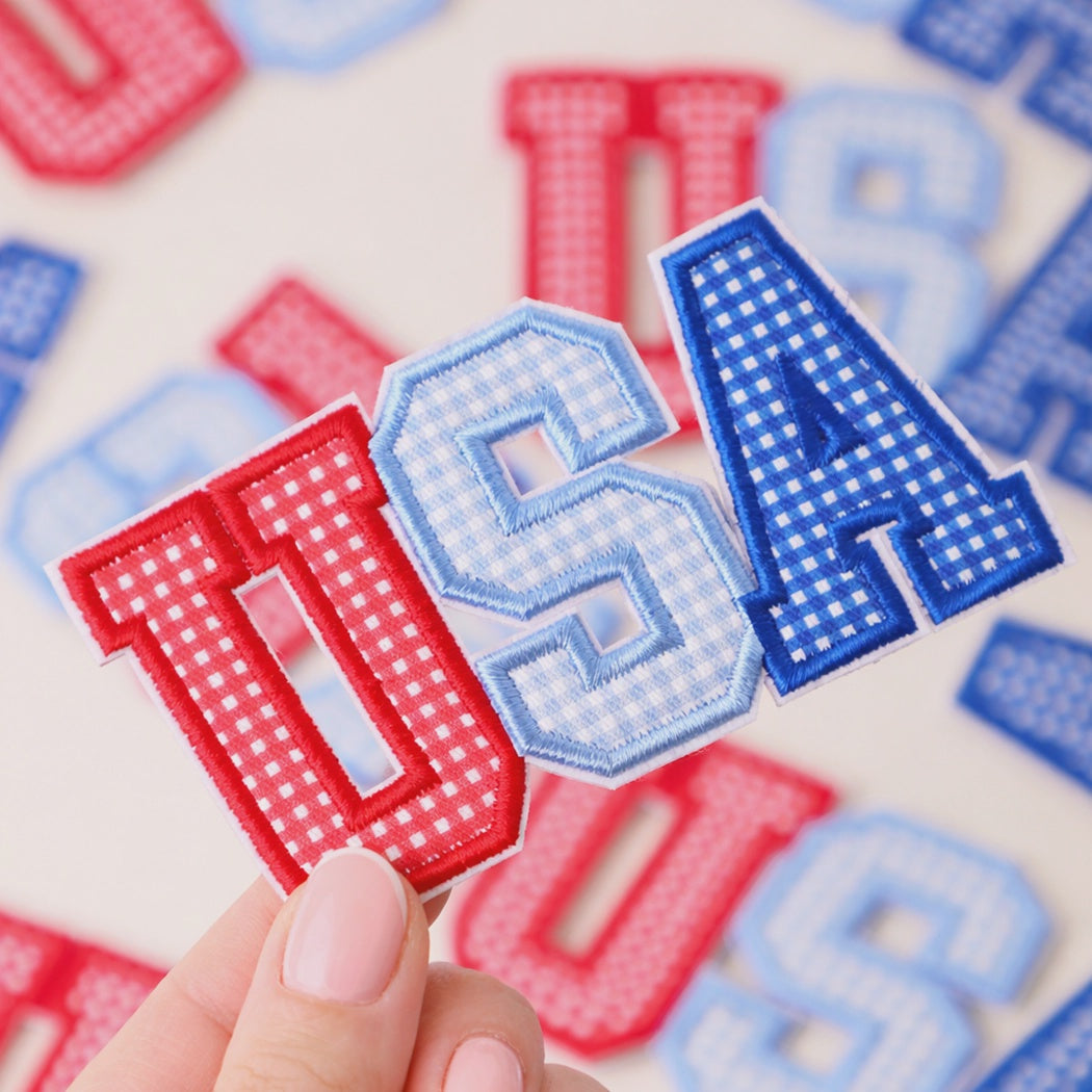 USA Gingham Embroidered Heat Press Patch
