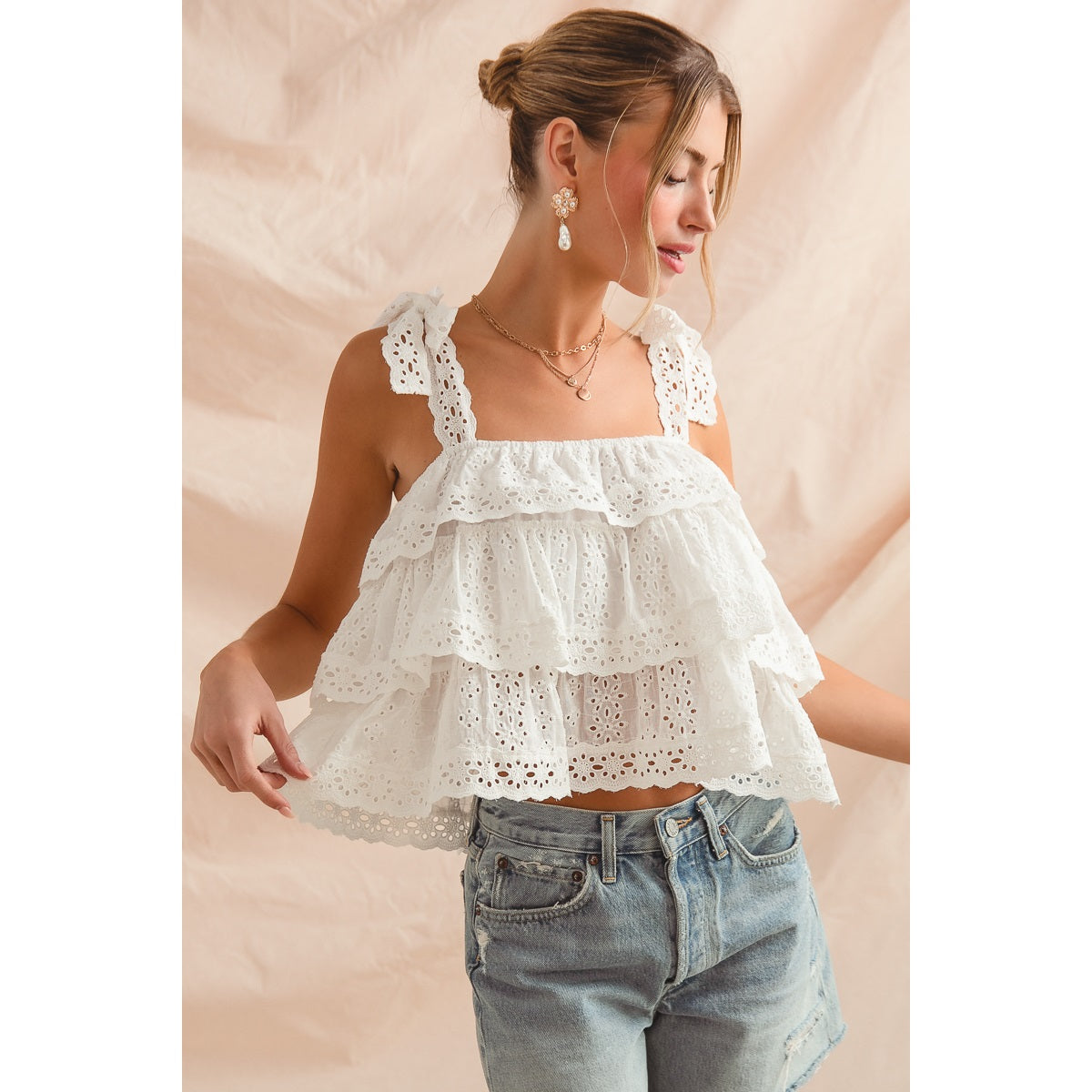 Wave On Wave White Ruffled Lace Top