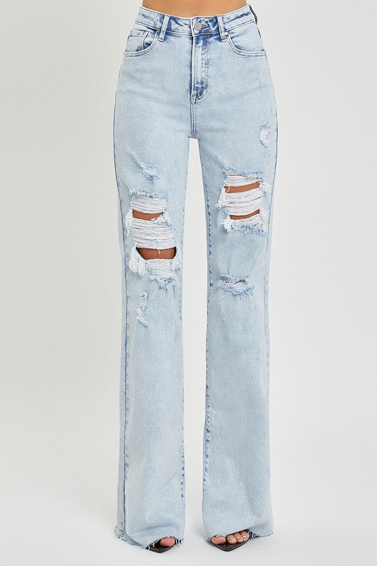 Watch Out Distressed Wide Leg Risen Jeans