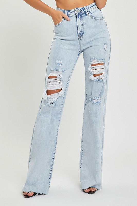 Watch Out Distressed Wide Leg Risen Jeans