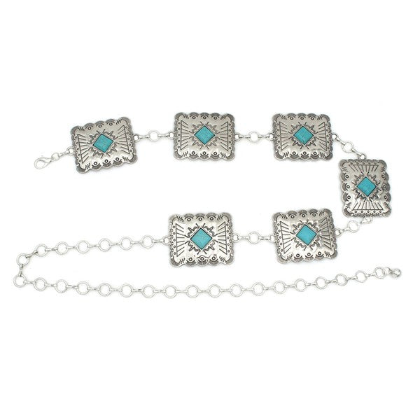 Square Turquoise Silver Concho Belt