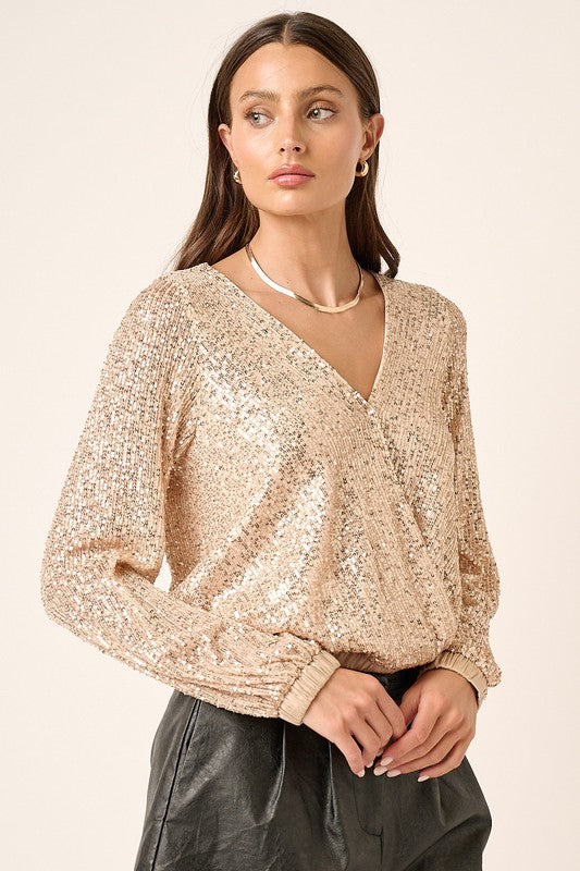 New Girl In Town Champagne Sequin Blouse