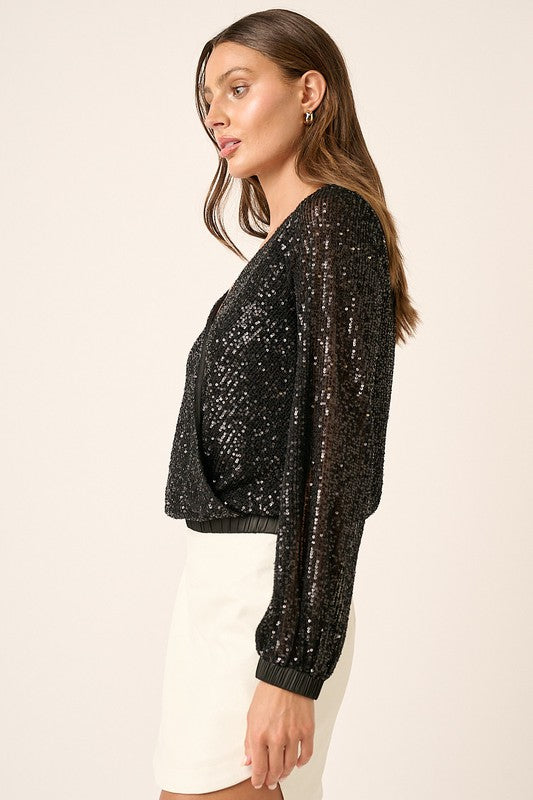 New Girl In Town Black Sequin Blouse