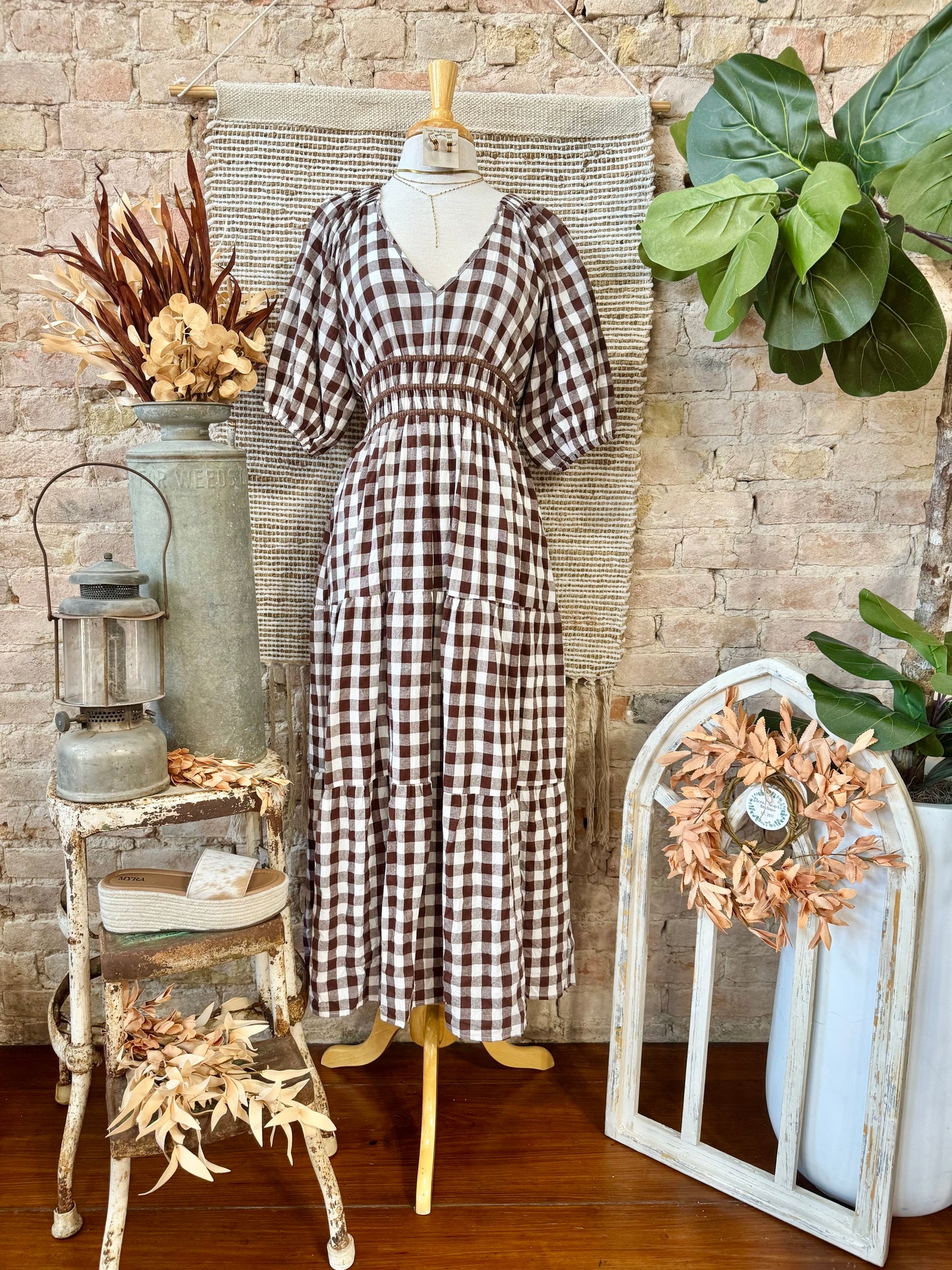 Farmers Market Brown Plaid Maxi Dress