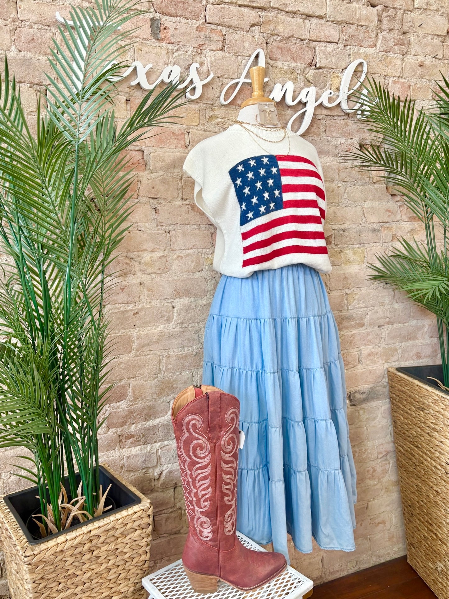 When The Stars Come Out White USA Flag Knit Top