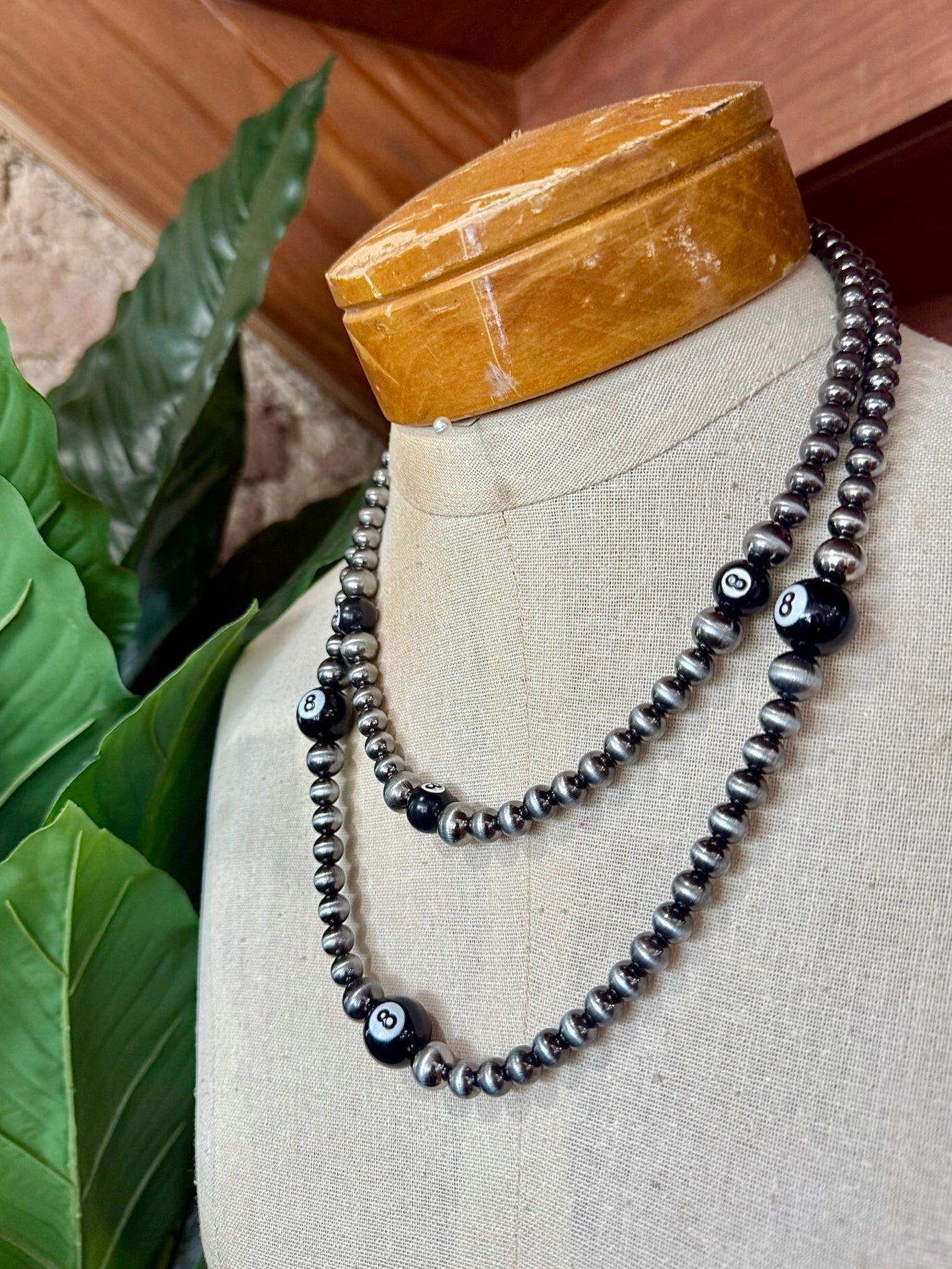 8 Ball Silver Beaded Necklace