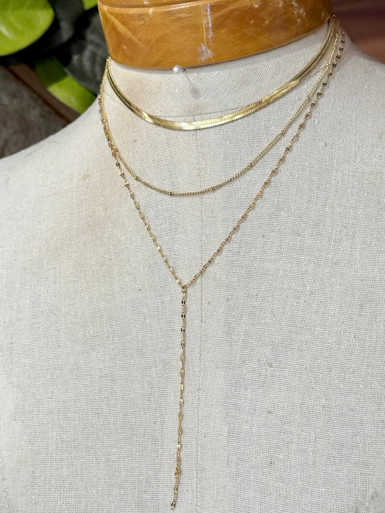 18K Stainless Steel Gold Layered Lariat Necklace