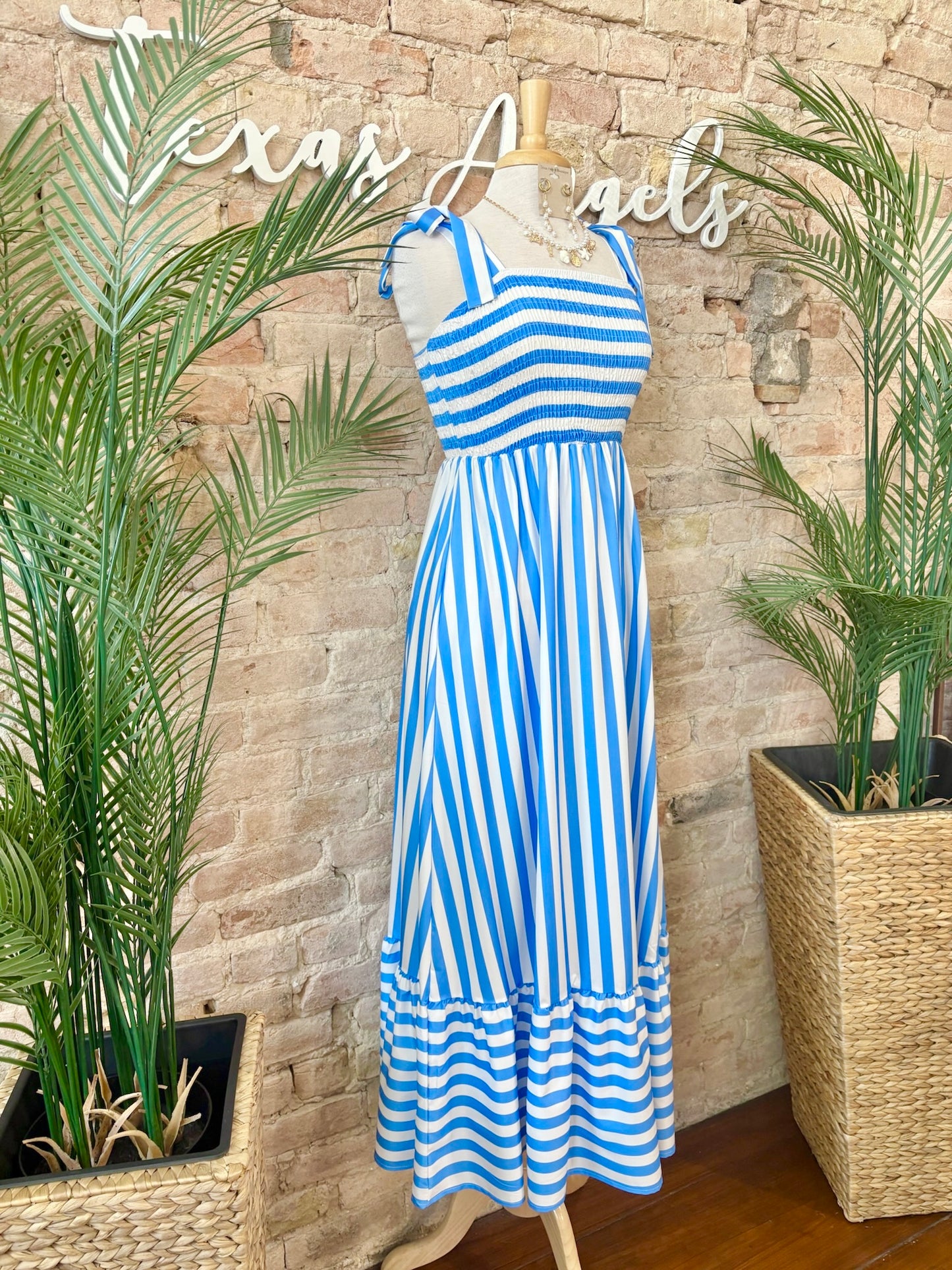 Ocean Eyed Señorita Blue Striped Maxi Dress