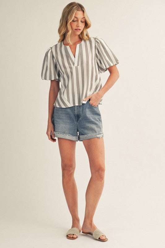 Seaside Avenue Grey Striped Blouse
