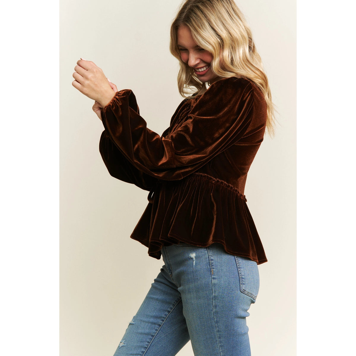 Meet Me At The Vineyards Rust Velvet Blouse